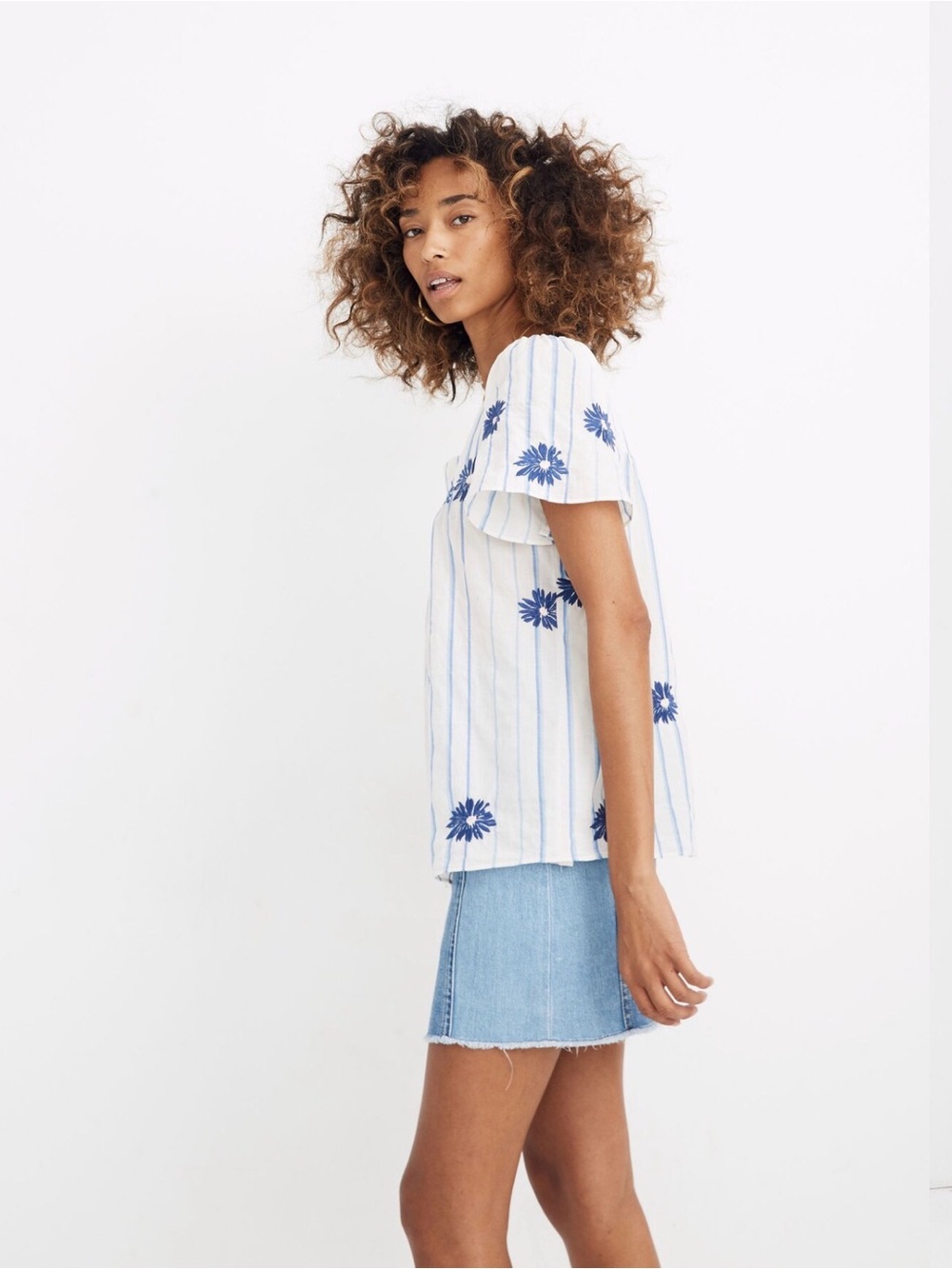 Madewell Floral Embroidered Stripe Top size M - Picture 2 of 7